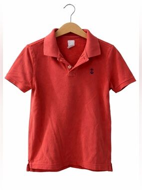 J. Crew Coral Red Polo with Navy Anchor Embroidery